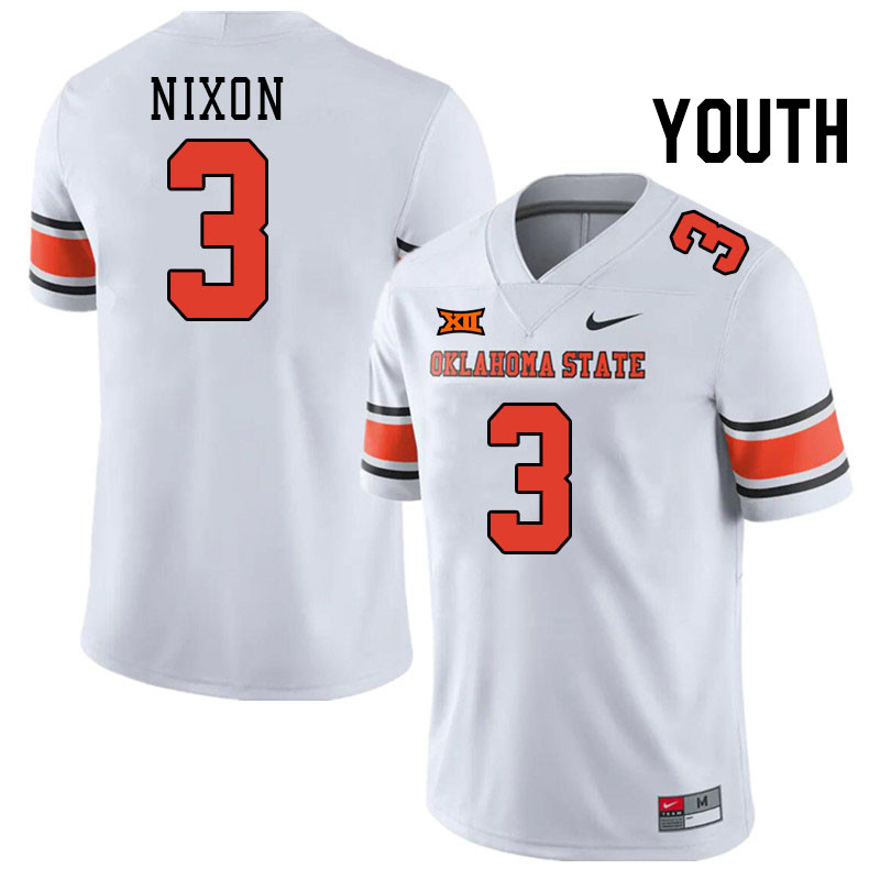 Youth #3 Jaden Nixon Oklahoma State Cowboys College Football Jerseys Stitched-White - Click Image to Close